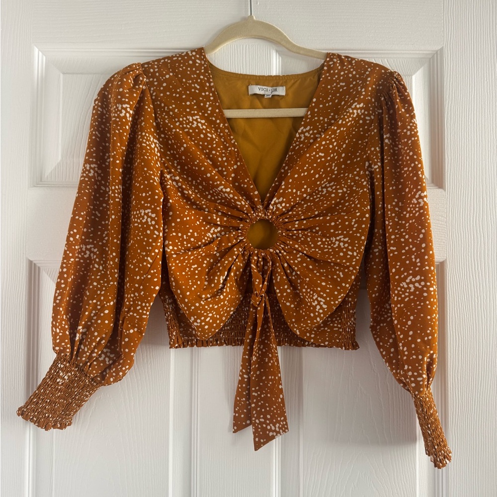 Never worn VICI Dolls Brown Polka Dot Long Sleeve Top